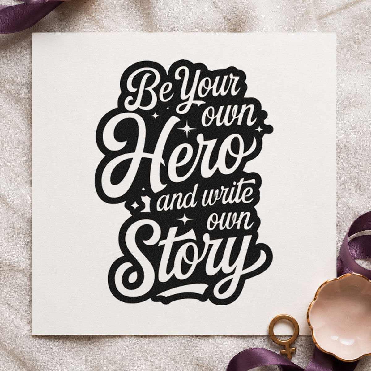 Own Hero Own Story rubber stamp printed in black ink, ready for session log sheet and similar paper crafts.
