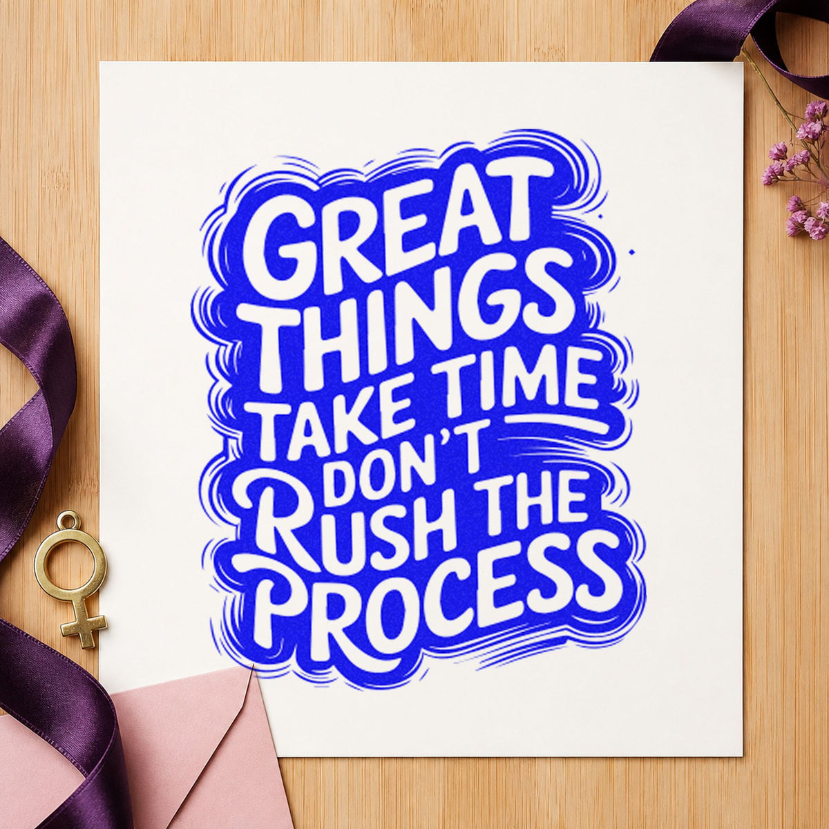 Great Things Take Time Don't Rush The Process Rubber Stamp – Duo Hand in use 6