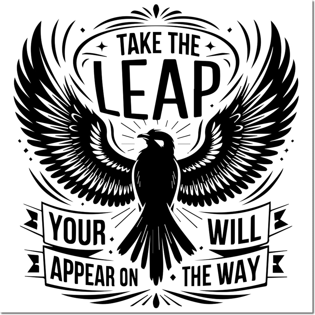 Motivational rubber stamp design with eagle and quote, Take the leap, your will appear on the way.