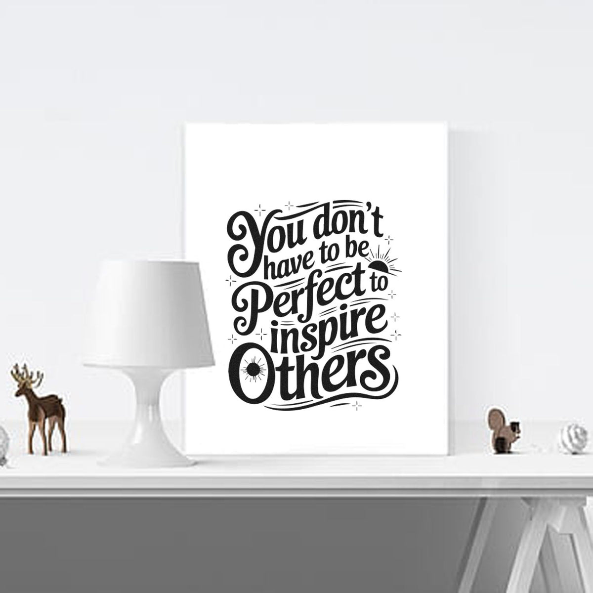 Motivational rubber stamp design with quote You dont have to be perfect to inspire others in bold script.
