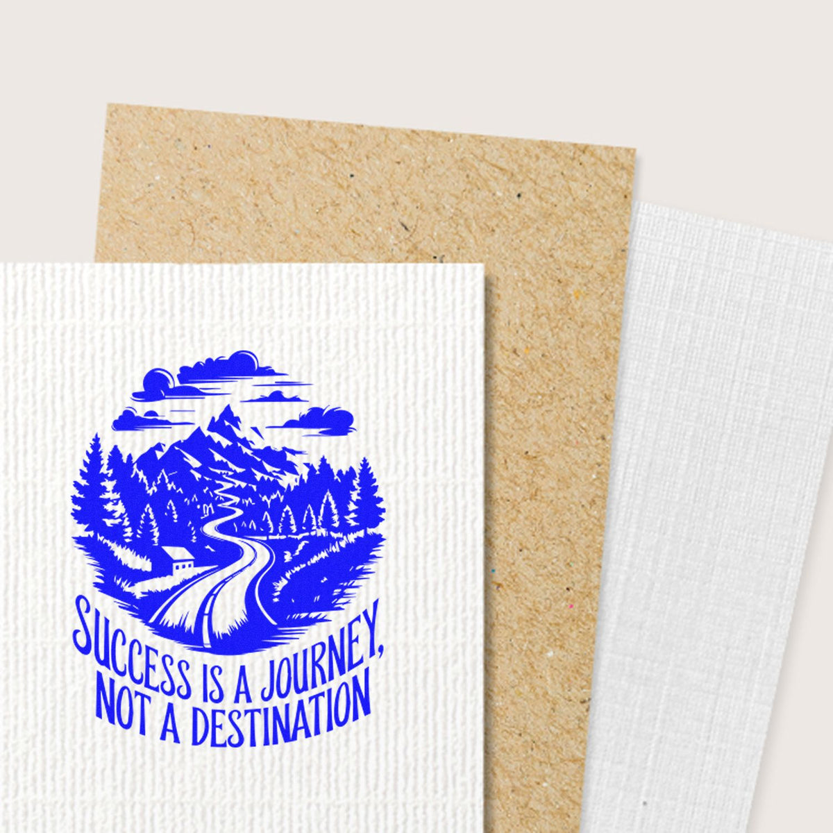 Motivational rubber stamp with mountain road design and quote, Success is a journey, not a destination.
