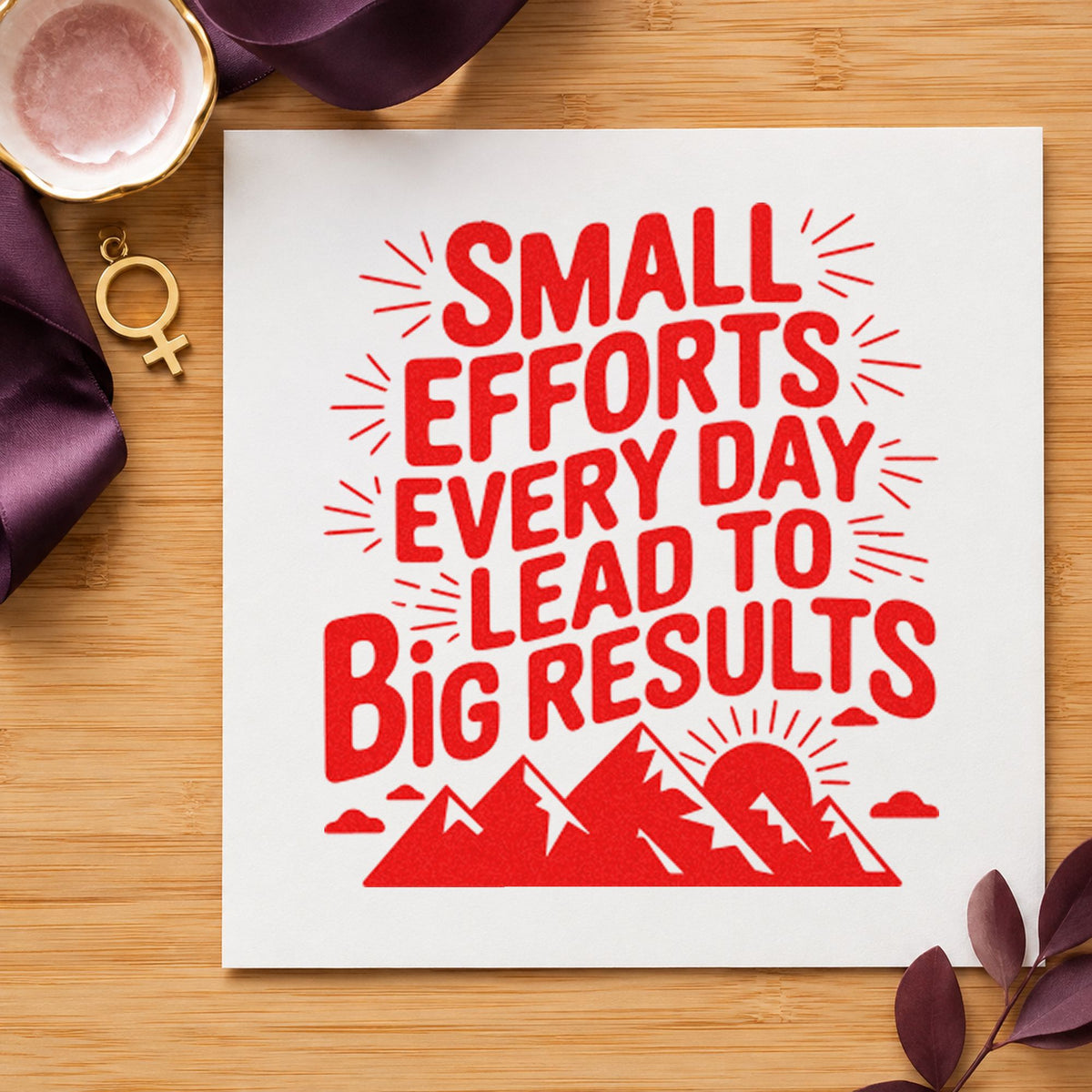 Small Efforts Big Results craft stamp imprint in red ink on a handmade project, one idea being song goal cards.