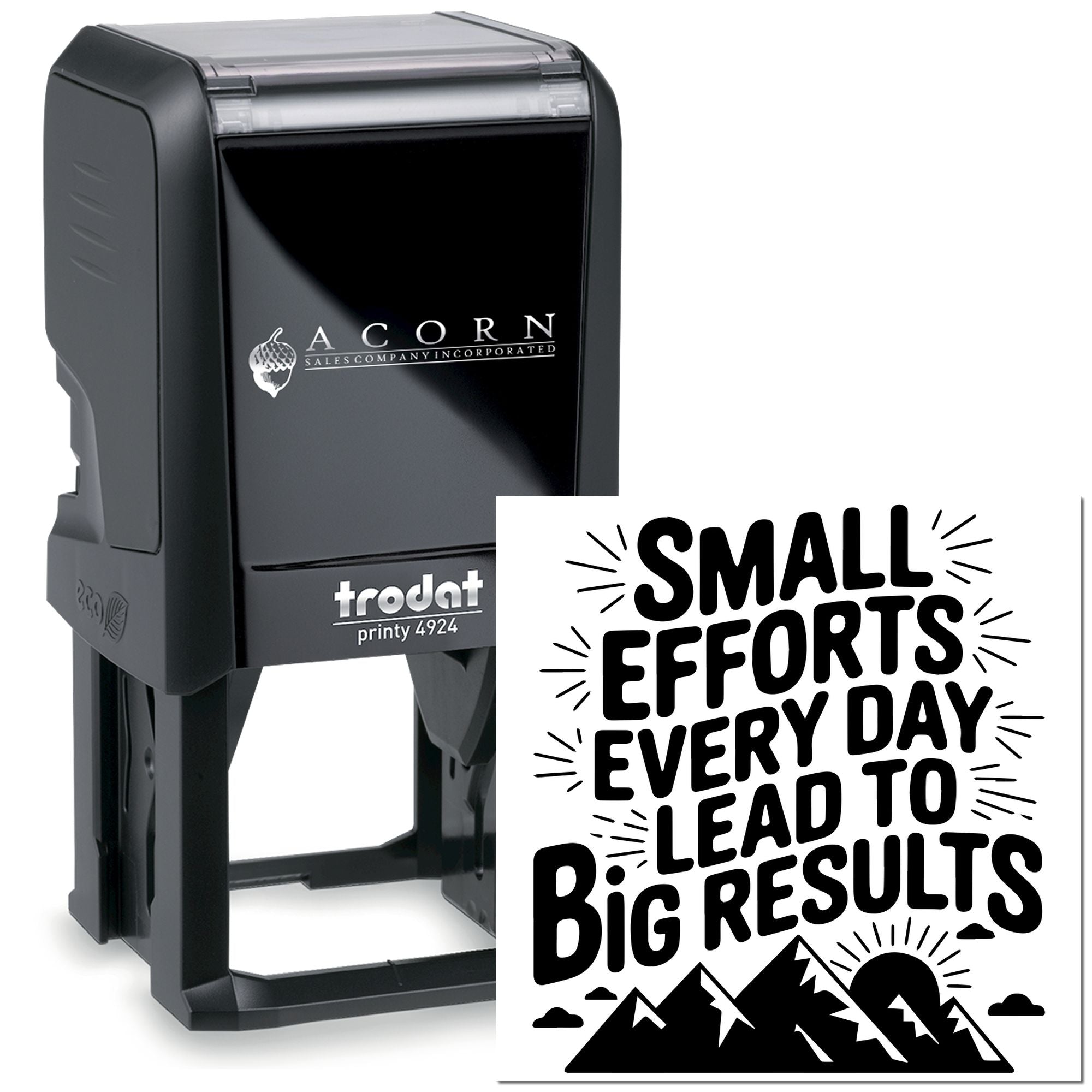 Custom Trodat Printy 4924 self-inking rubber stamp with motivational quote: Small efforts every day lead to big results.