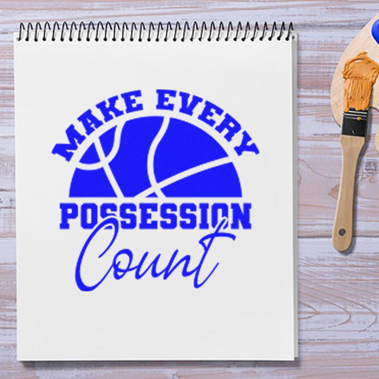Basketball rubber stamp impression reading Make Every Possession Count for coaches, teams, and sports crafts.