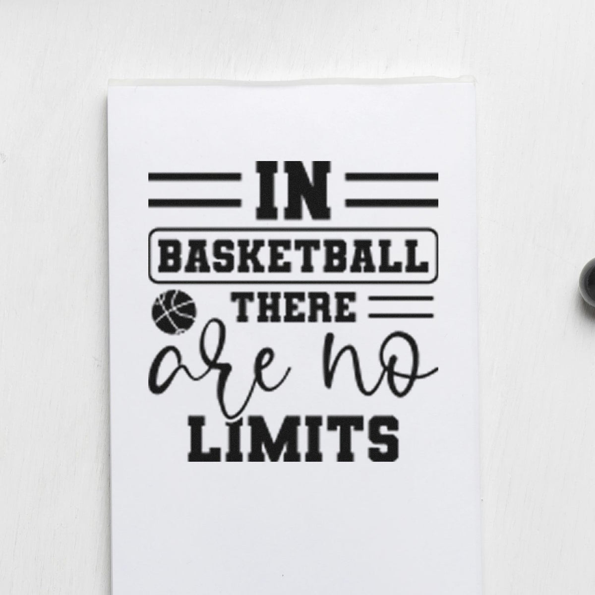 Custom basketball rubber stamp with quote In basketball there are no limits and basketball icon on white paper.