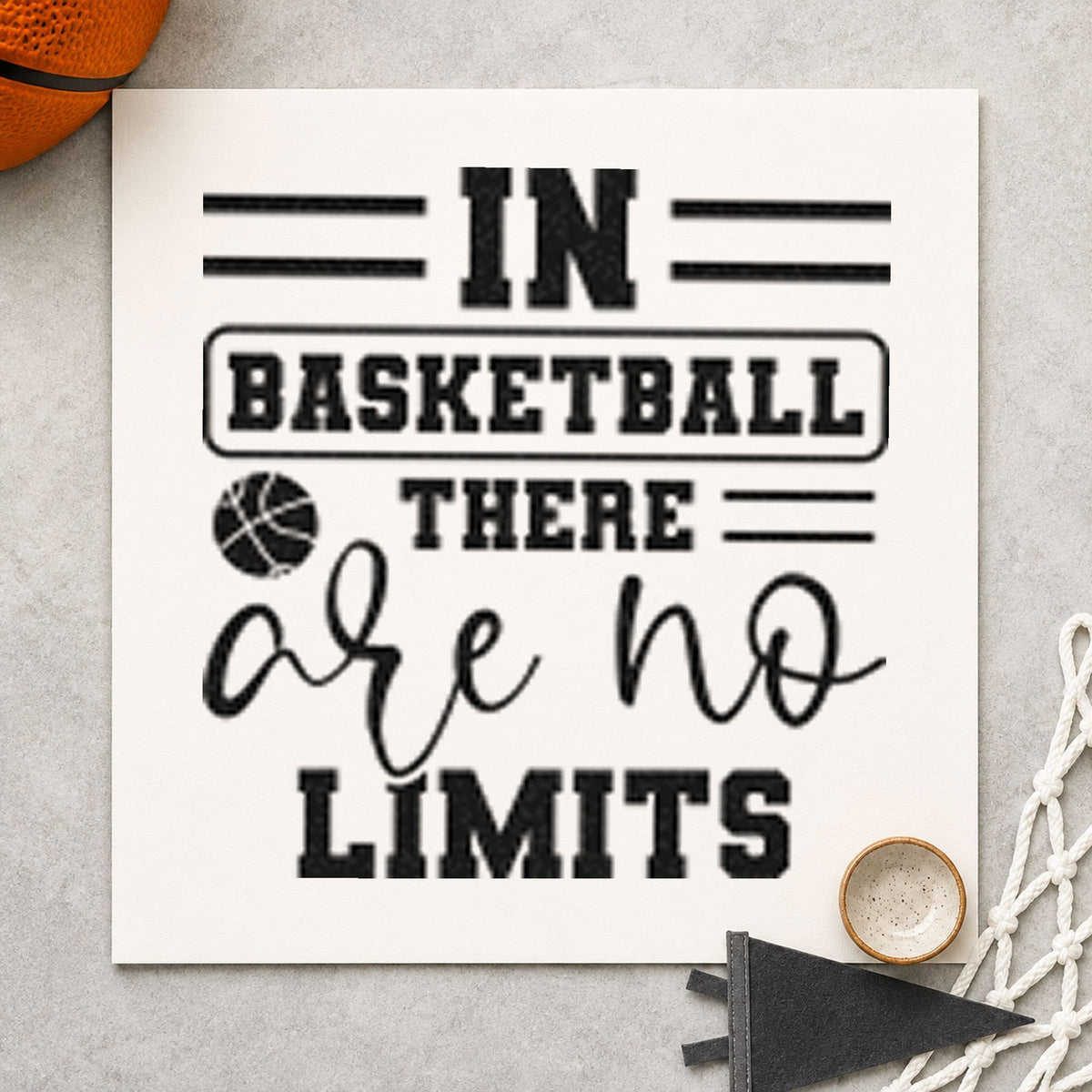Basketball Has No Limits craft stamp imprint in black ink on a handmade project, one idea being new hoop gift tags.