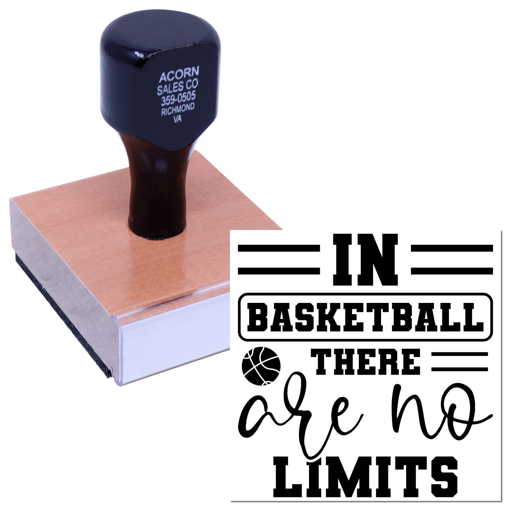 Custom basketball rubber stamp with quote In basketball there are no limits for sports branding, team crafts, and fan projects.