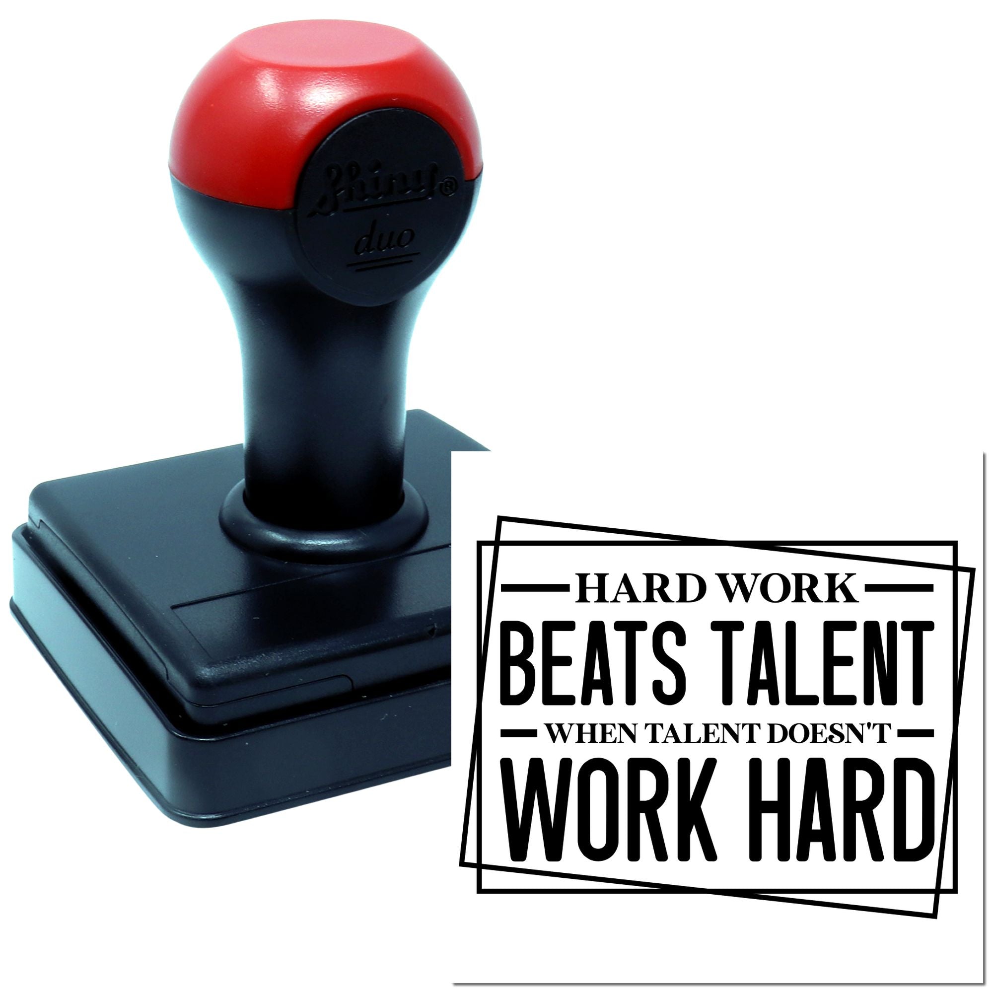 Custom self-inking rubber stamp with quote, Hard work beats talent when talent doesnt work hard.