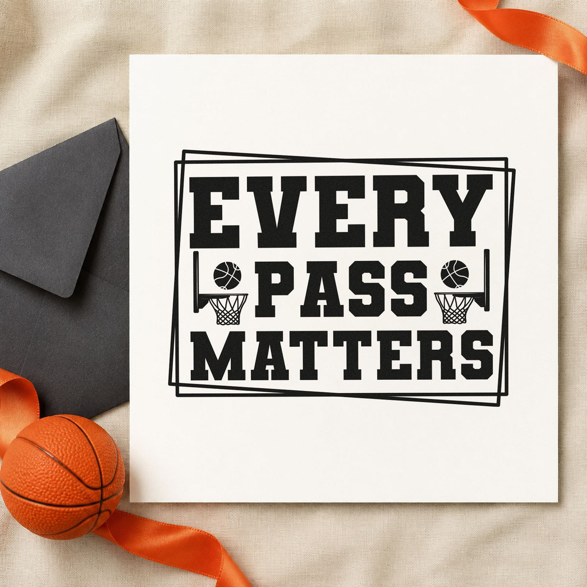 Every Pass Matters Frame craft stamp imprint in black ink on a handmade project, one idea being water bottle tags.
