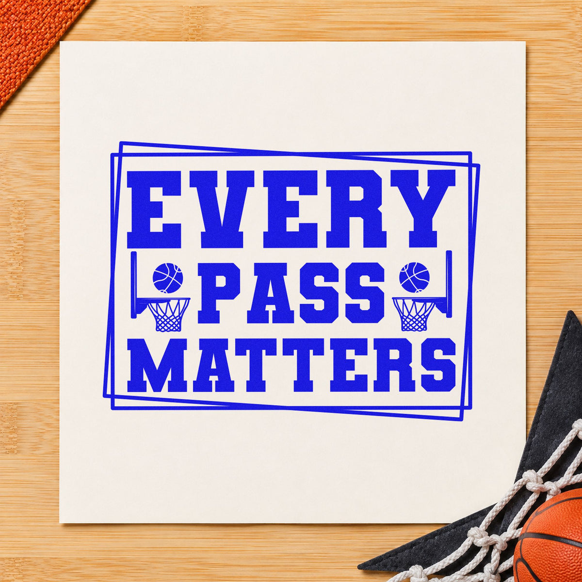 Every Pass Matters Frame craft stamp imprinted in blue ink on paper, a design suited to framed locker row.