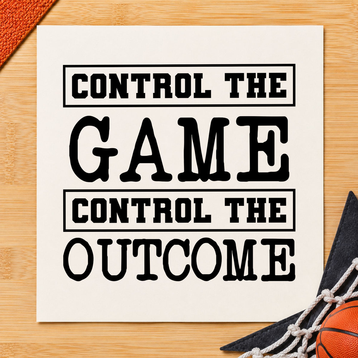 Control Game Control Outcome rubber stamp printed in black ink, ready for boxed line cards and similar paper crafts.