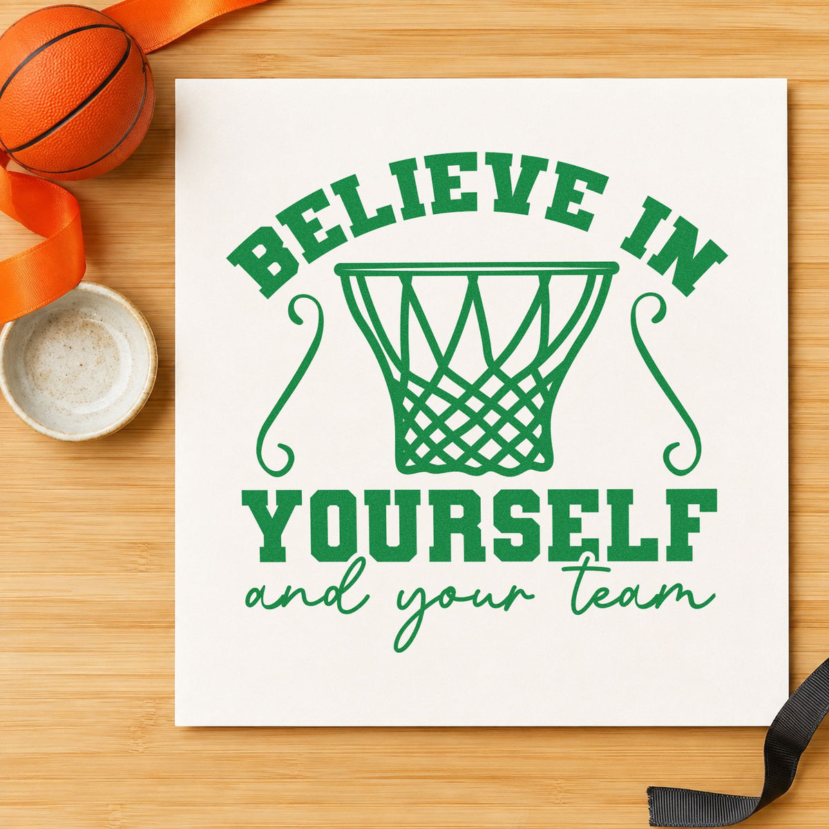 Believe In Yourself And Your Team Rubber Stamp – Wood Handle in use 8