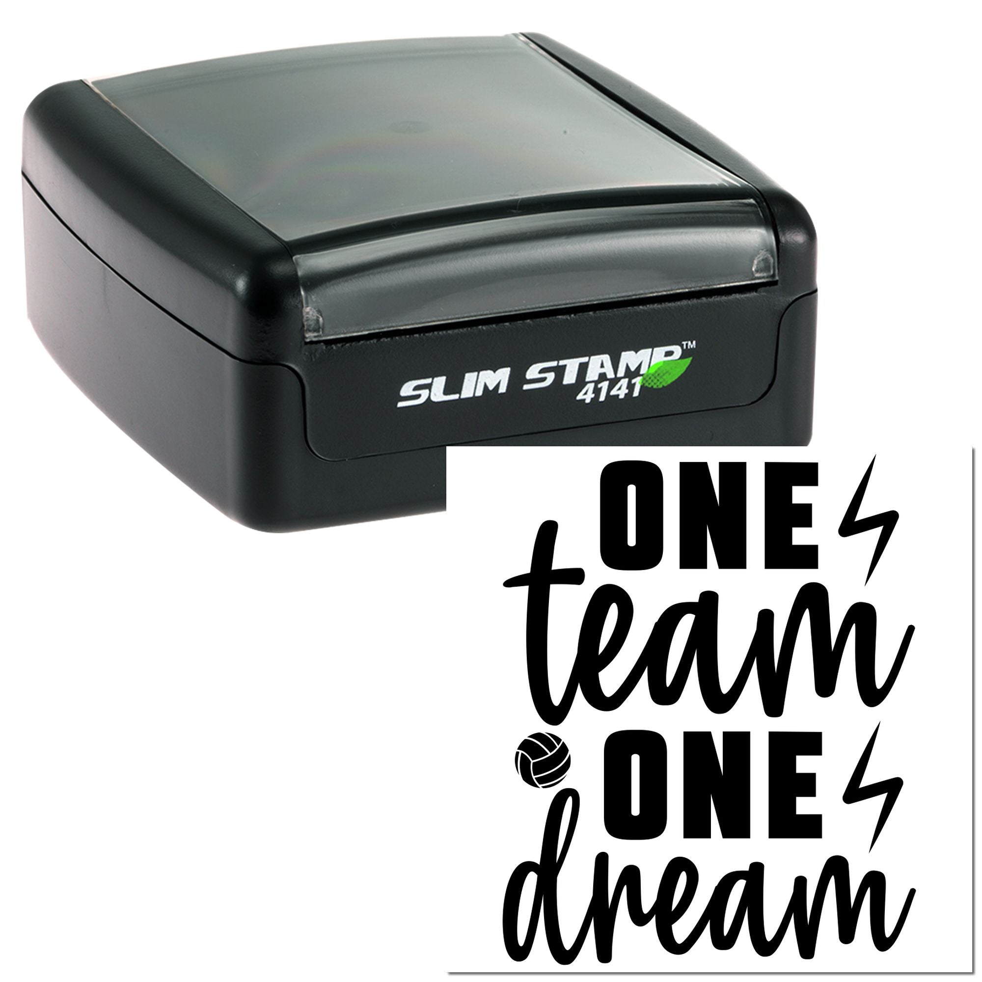 Slim Stamp 4141 self-inking rubber stamp with One Team One Dream custom imprint for team branding and motivational messaging