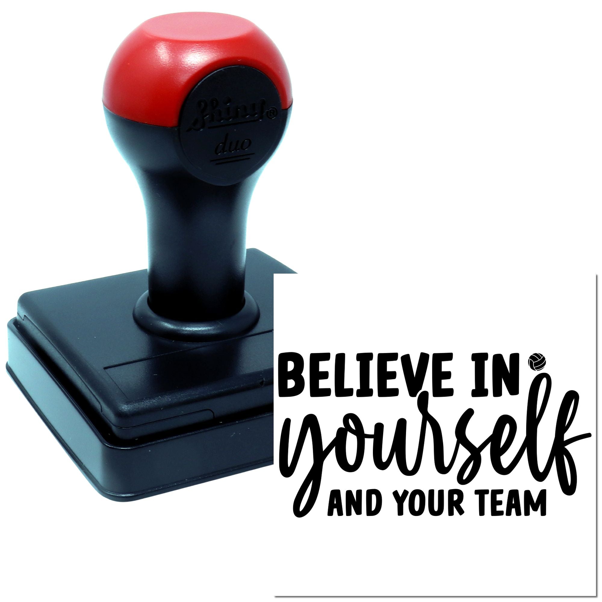 Custom self-inking rubber stamp with Believe in yourself and your team message for volleyball coaches and team motivation
