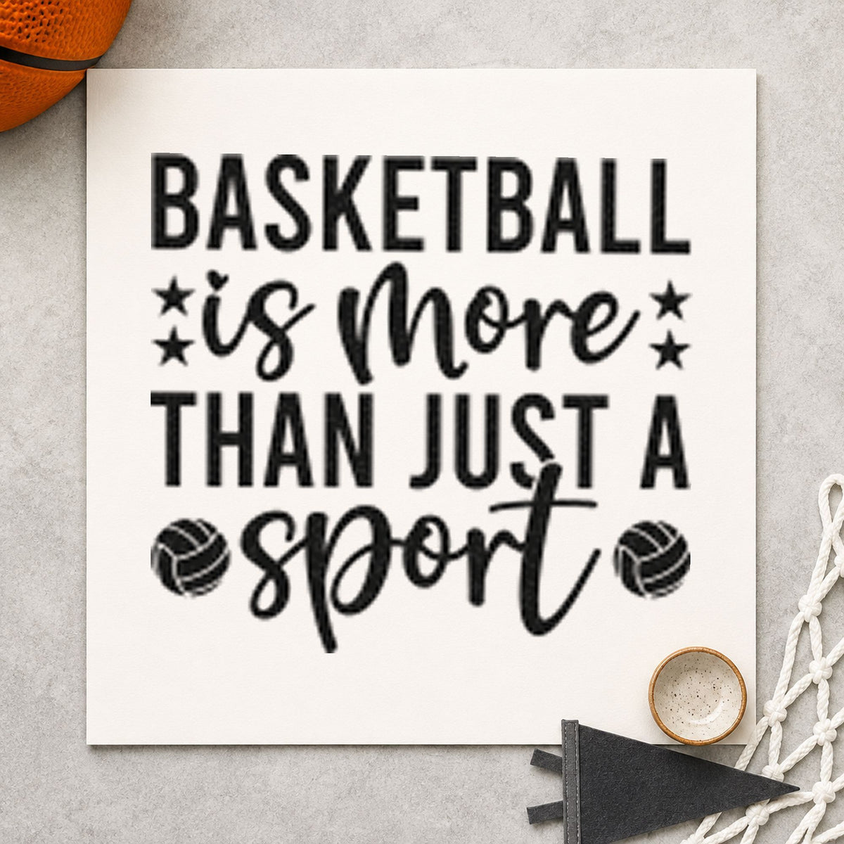 Basketball More Than Sport rubber stamp printed in black ink, ready for star two ball cards and similar paper crafts.