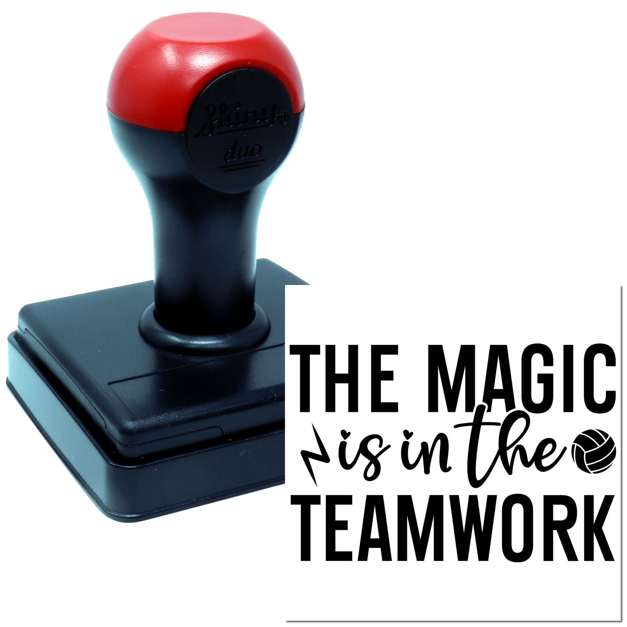Custom self-inking rubber stamp featuring The Magic is in the Teamwork quote for office and team appreciation.