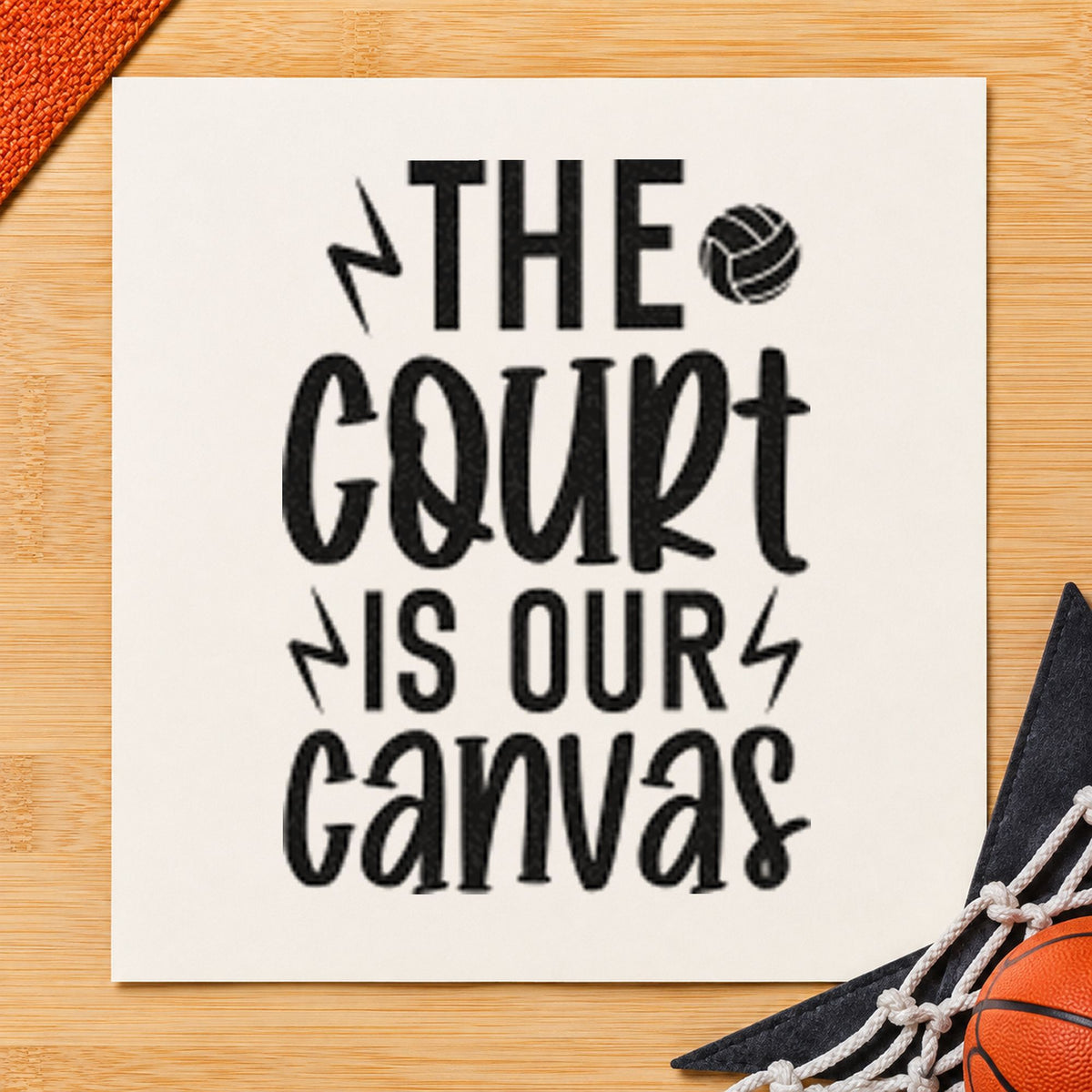 Court Is Our Canvas craft stamp in black ink on cardstock, an easy option for mural album page.