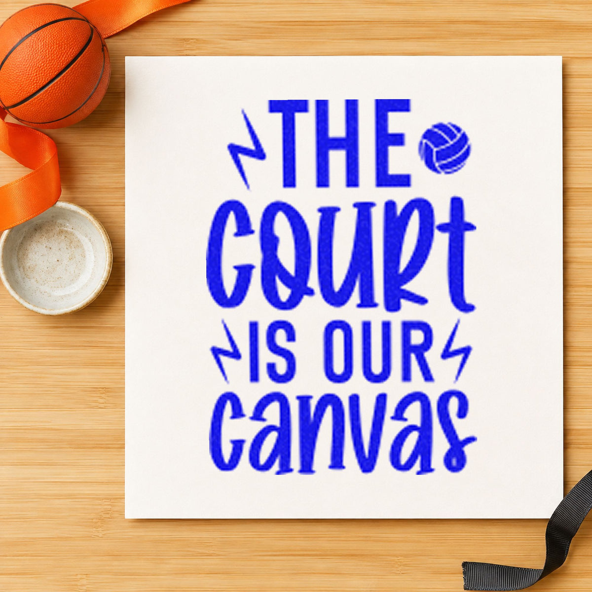 Court Is Our Canvas craft stamp imprinted in blue ink on paper, a design suited to framed court gate.