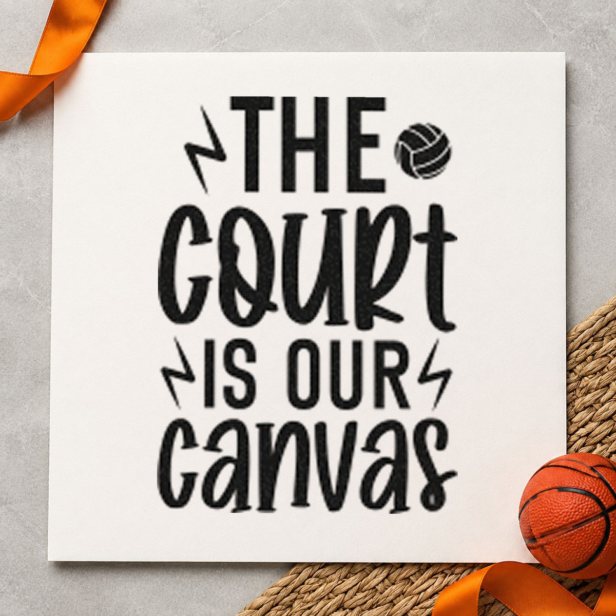 Court Is Our Canvas rubber stamp printed in black ink, ready for bolt canvas cards and similar paper crafts.