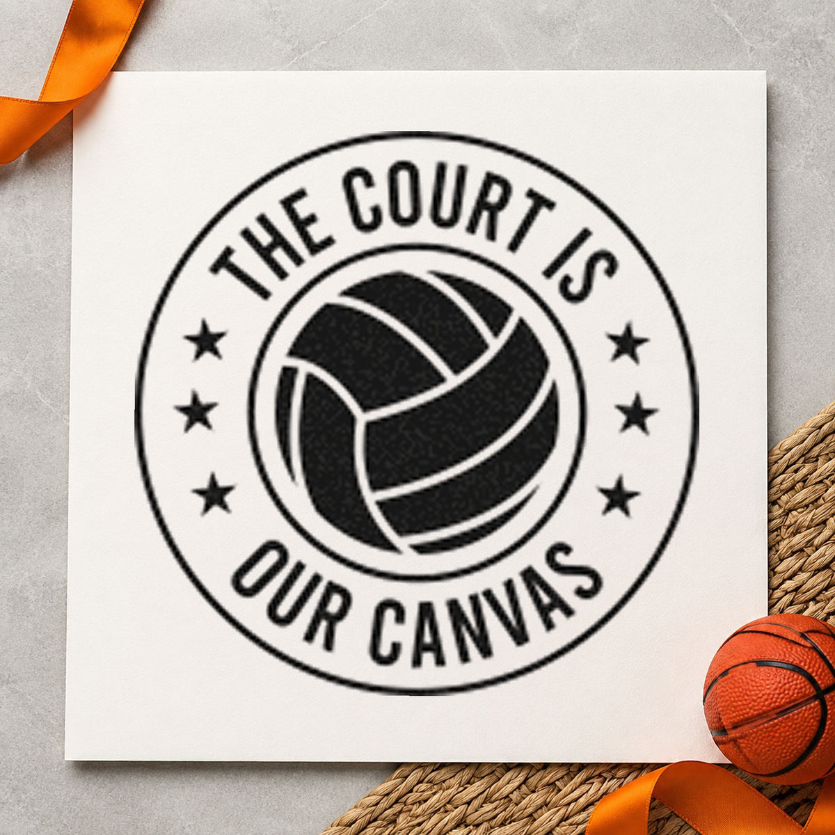 Court Our Canvas Badge rubber stamp printed in black ink, ready for shoot plan sheet and similar paper crafts.