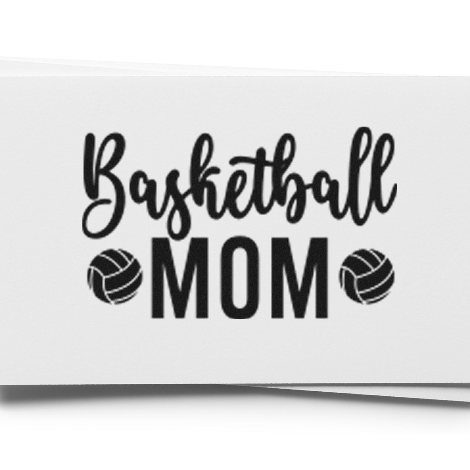 Basketball Mom rubber stamp design with basketball icons for sports mom cards, crafts, and custom gift packaging.