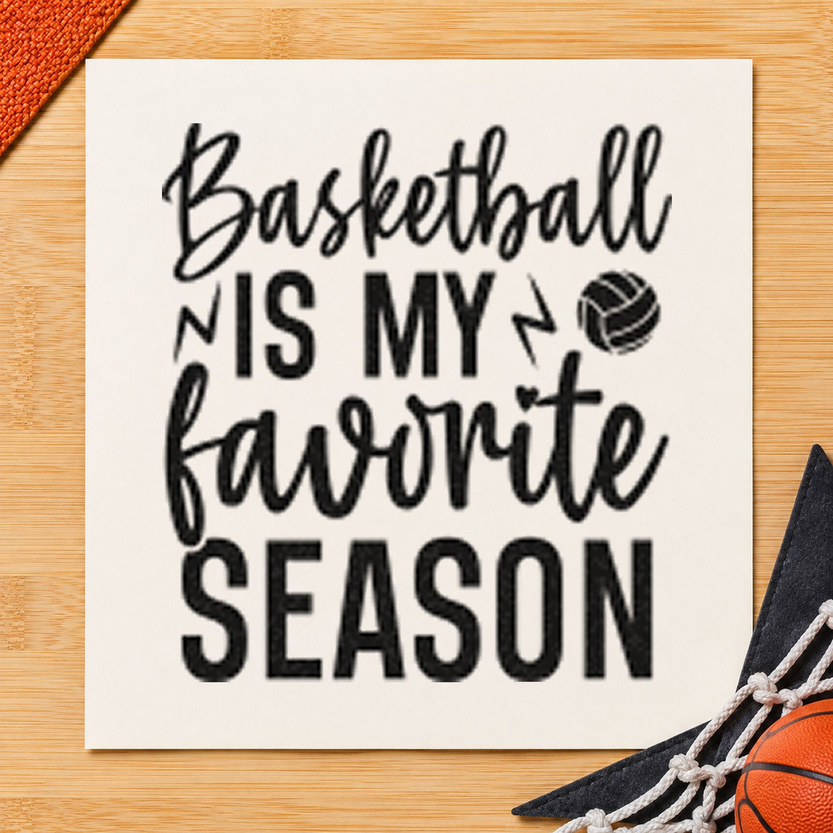 Basketball My Favorite Season craft stamp in black ink on cardstock, an easy option for winter album page.