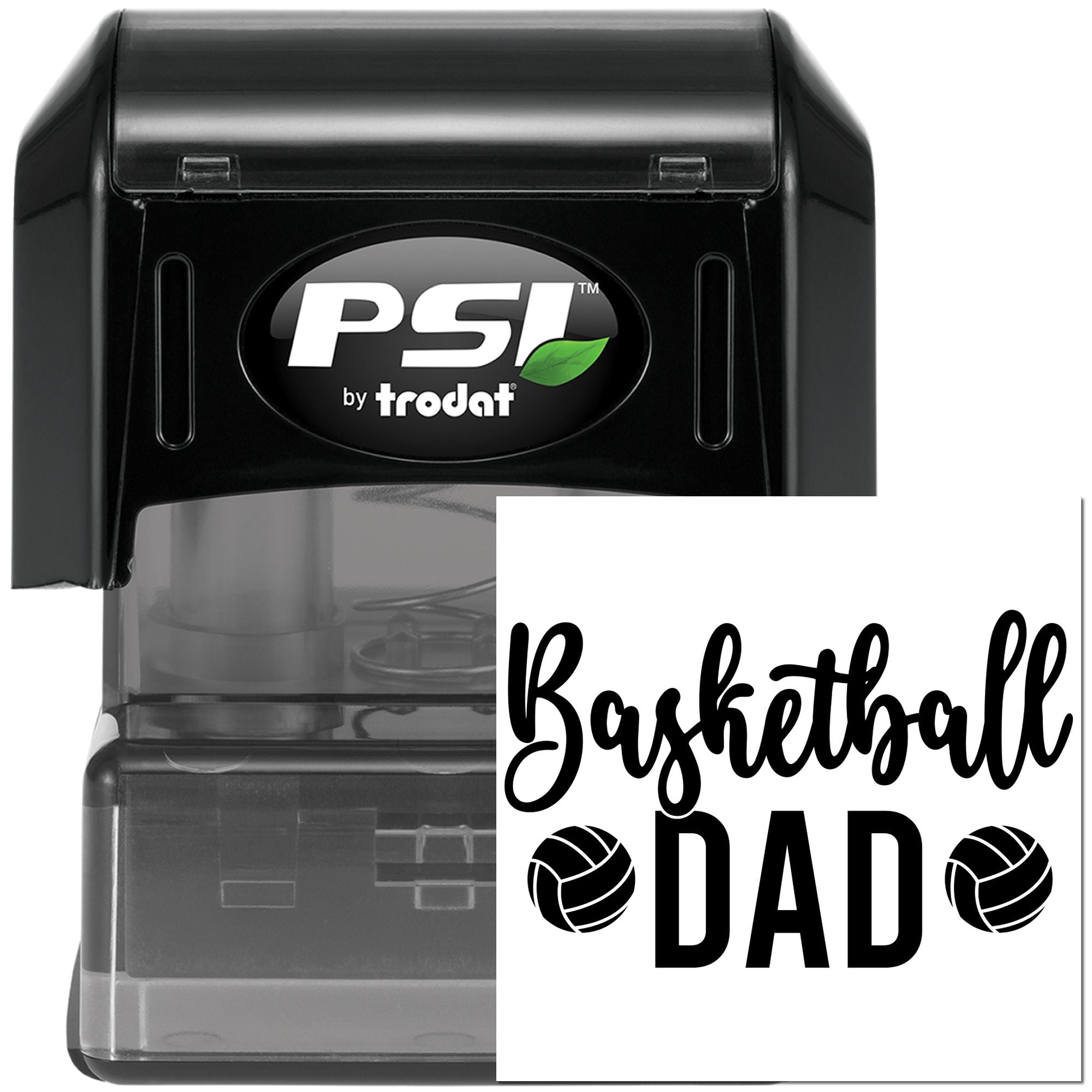 Custom basketball dad self-inking rubber stamp by PSI Trodat for personalized sports crafts and card making.