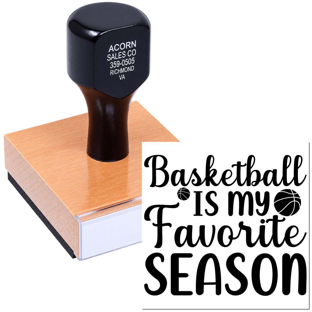 Custom basketball rubber stamp with self-inking handle and Basketball is my favorite season design for sports crafts.