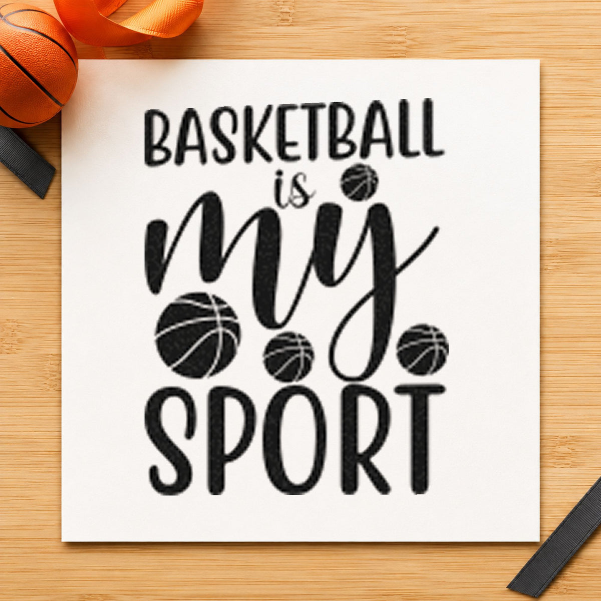 My Sport Basketball Lettering Wood-Mounted Rubber Stamp in use 4