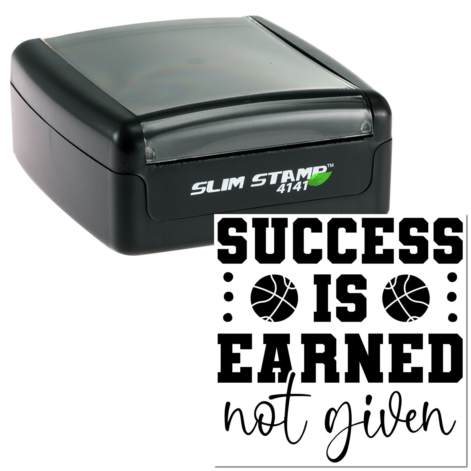 Slim Pre-Inked Hustle Earn Repeat Favor Tag Stamp