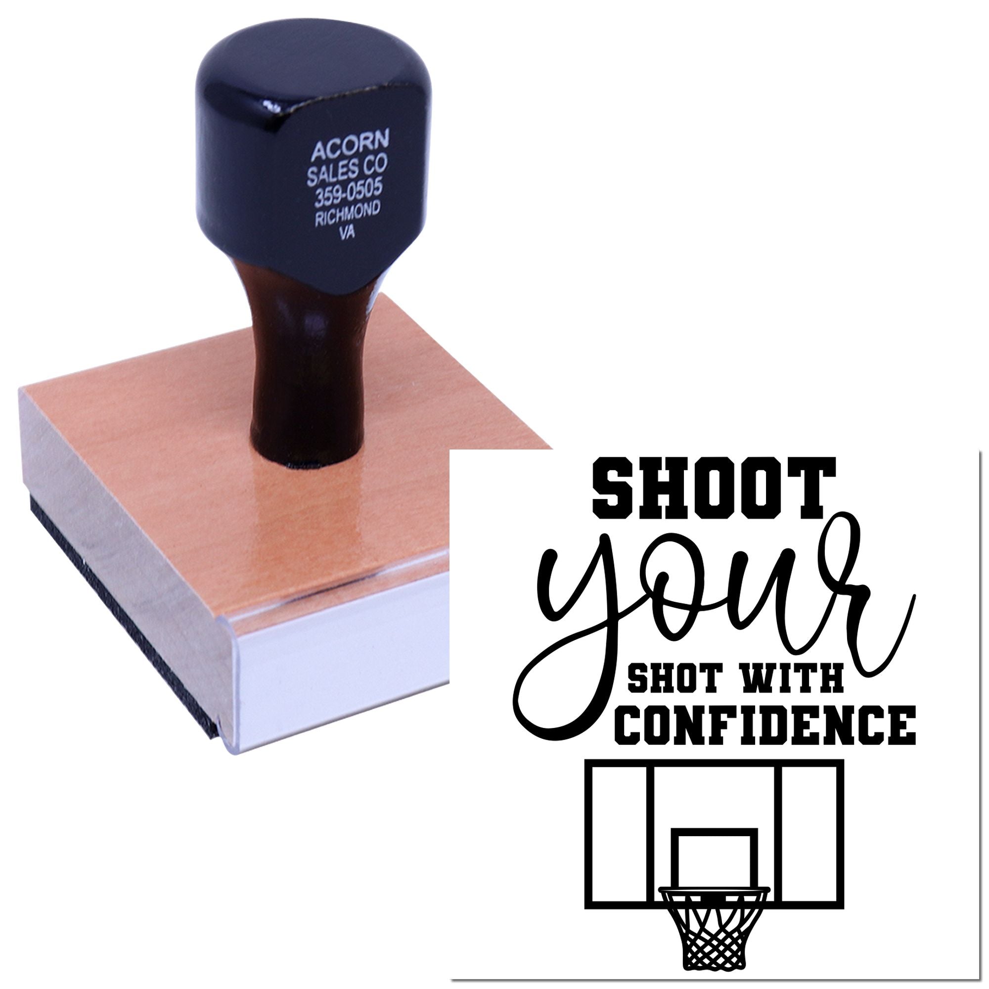 Custom rubber stamp with basketball slogan Shoot your shot with confidence for sports branding and promotion.