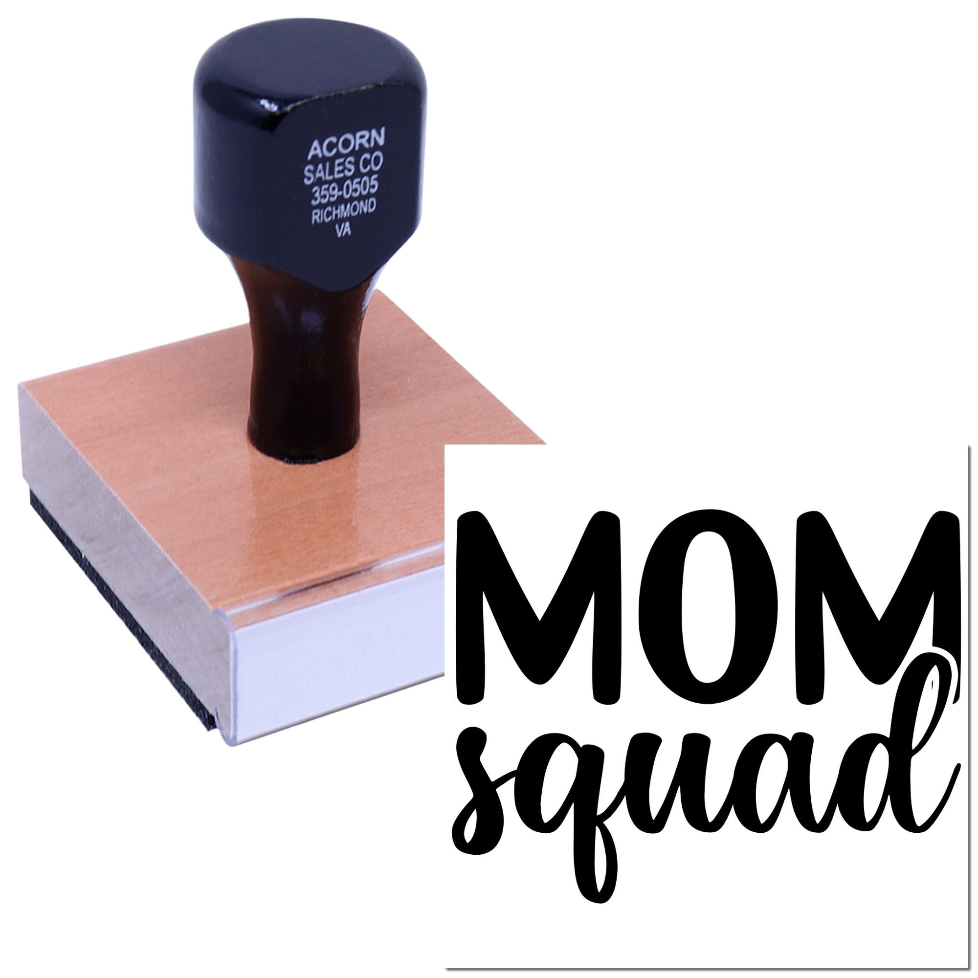 Custom Mom Squad rubber stamp on ink pad for Mother's Day cards and crafts