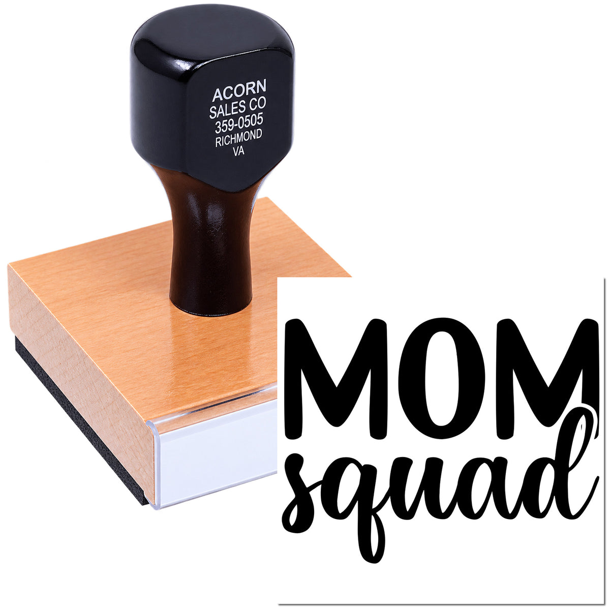 Custom Mom Squad rubber stamp on ink pad for Mother's Day cards and crafts