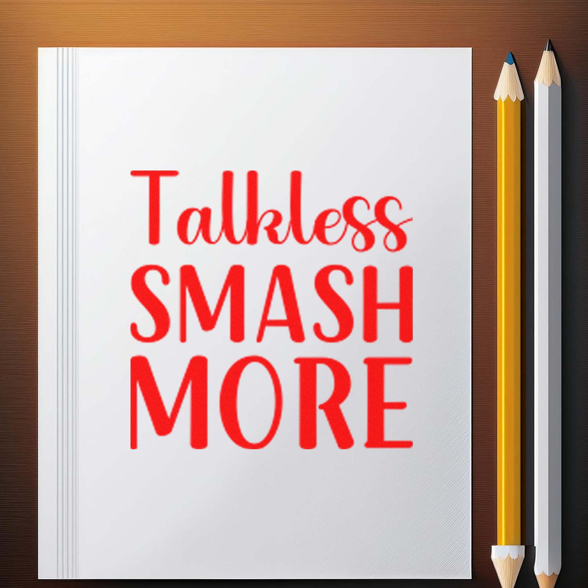 Talk Less Smash More rubber stamp design for planners, notebooks, and creative office stationery