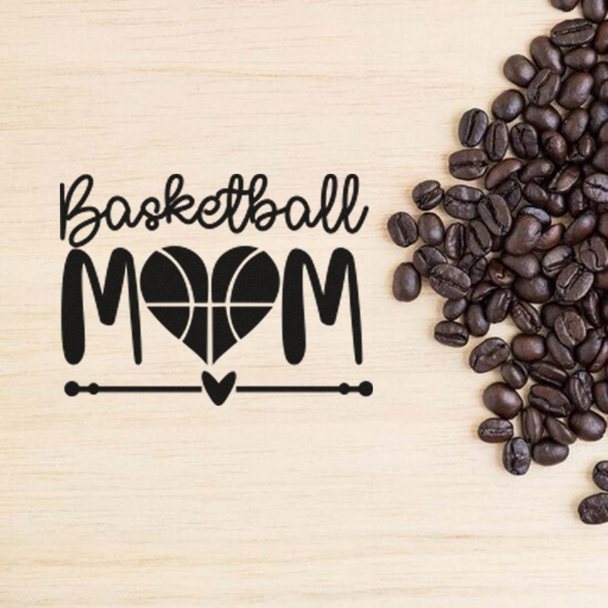 Basketball Mom rubber stamp design with heart basketball graphic, ideal for sports mom gifts, crafts, and handmade projects.