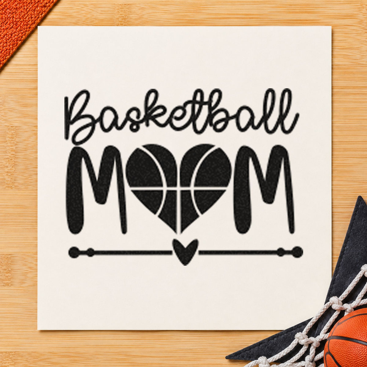 Basketball Mom Heart Letter PSI Pre-Inked Stamp in use 3