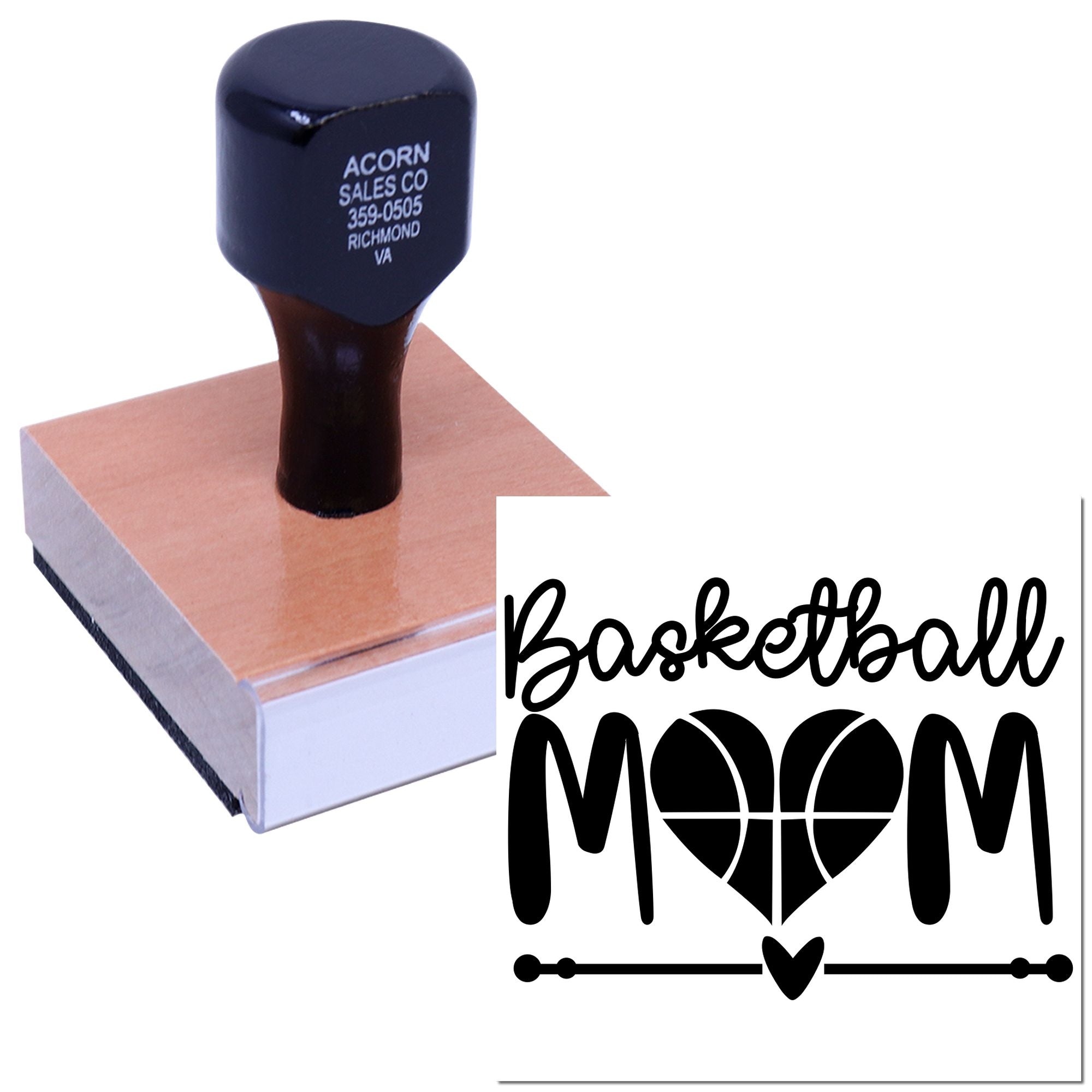 Custom Basketball Mom rubber stamp with self-inking mount for personalized crafts, gifts, and team spirit projects.