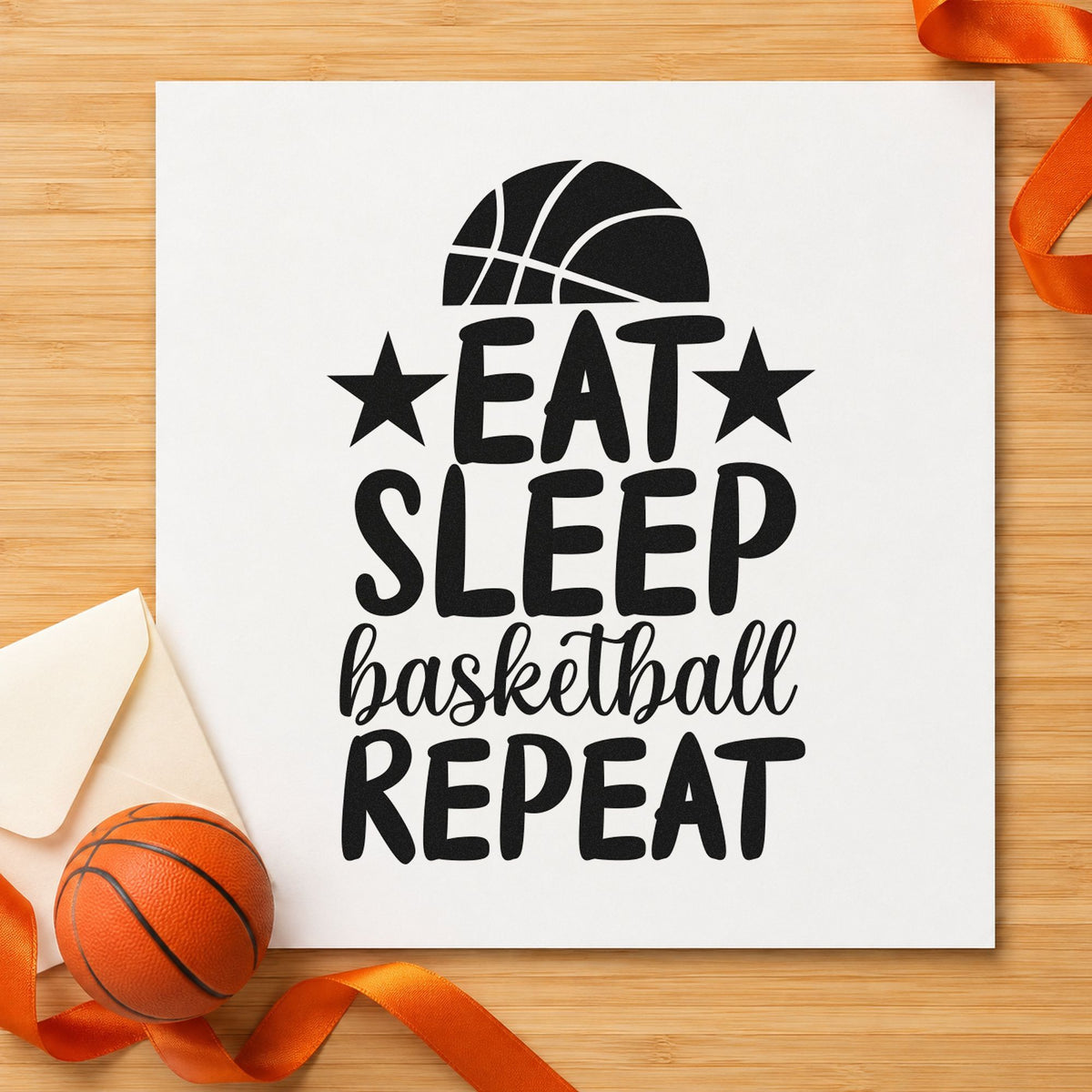 Eat Sleep Basketball Repeat Slim Pre-Inked Stamp in use 4