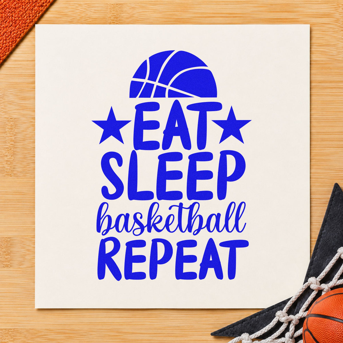 Eat Sleep Basketball Repeat Slim Pre-Inked Stamp in use 6