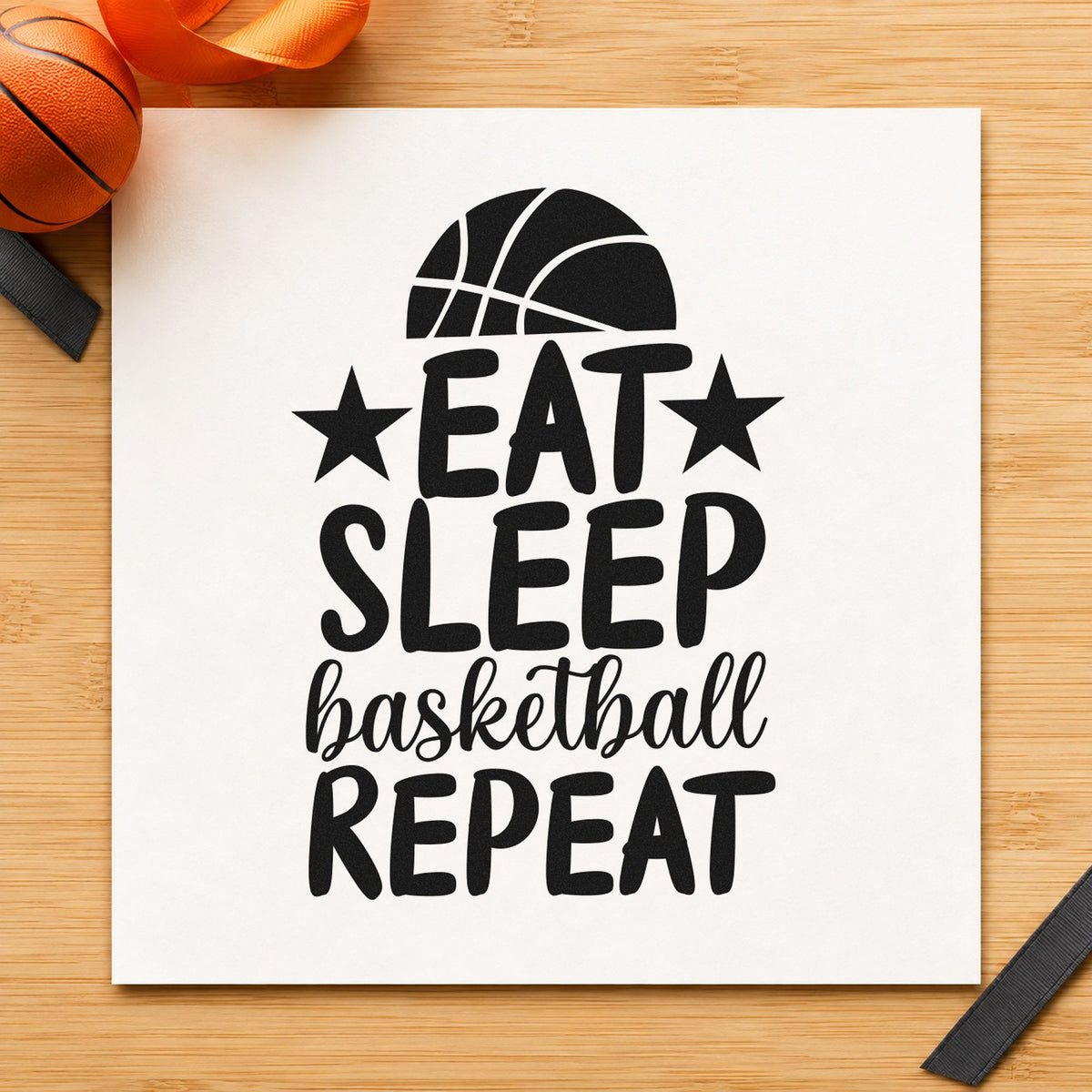 Eat Sleep Basketball Repeat Slim Pre-Inked Stamp in use 9