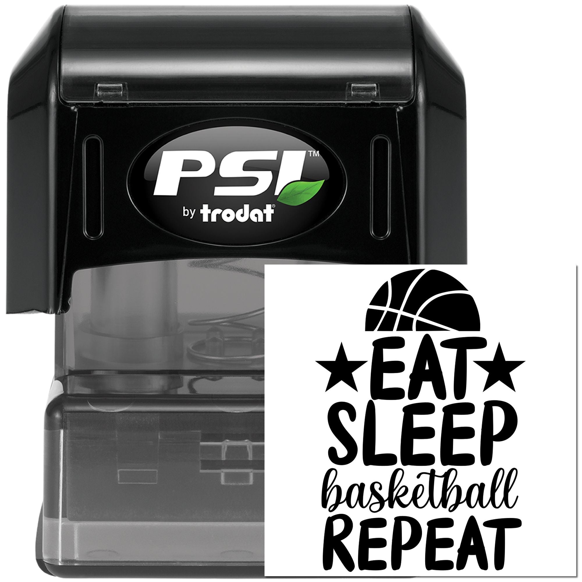 PSI by Trodat self-inking rubber stamp with Eat Sleep Basketball Repeat design for sports fans