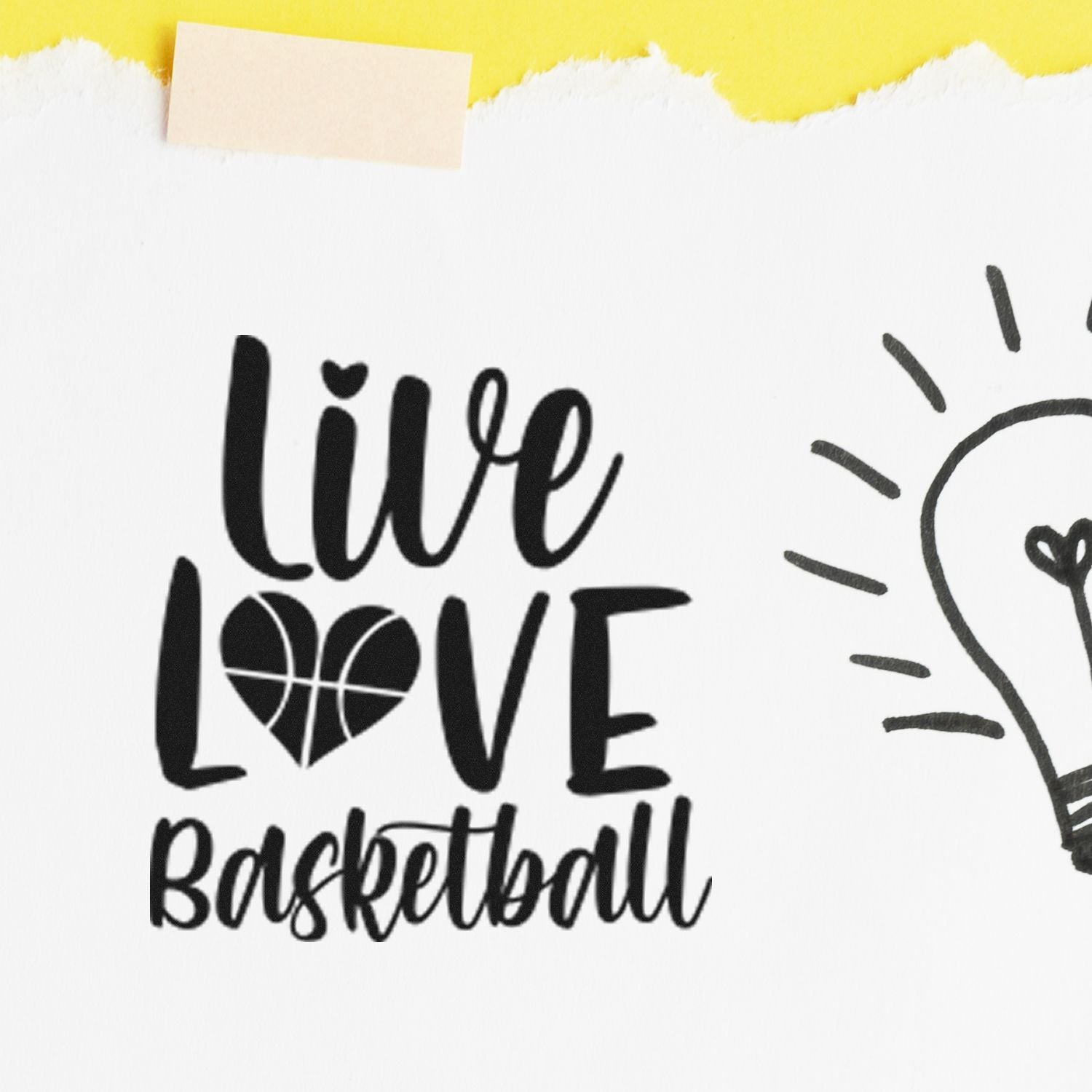Live Love Basketball rubber stamp design with heart basketball icon, perfect for sports crafts, cards, and scrapbook projects.