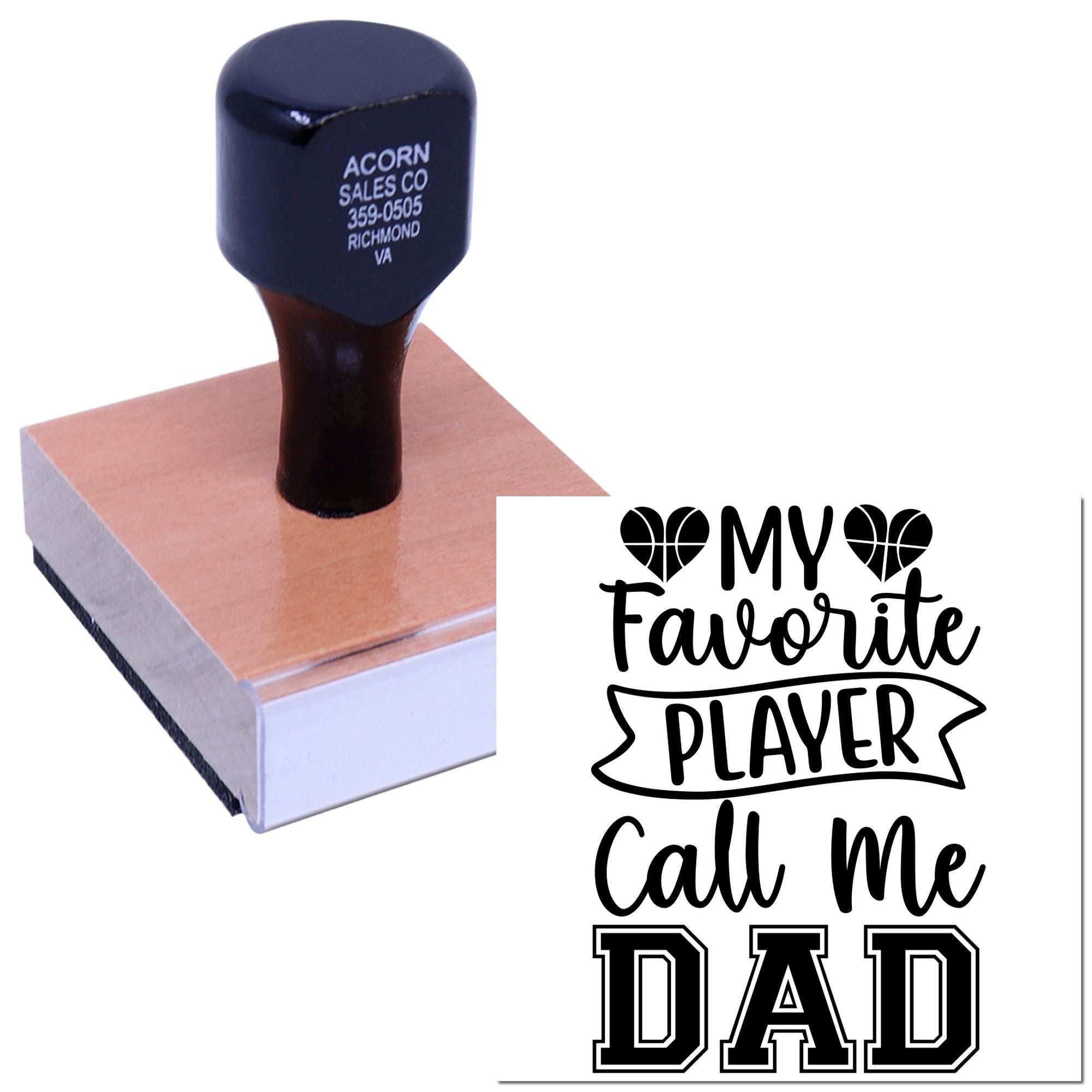 Custom rubber stamp showing My favorite player call me DAD design for Father's Day cards, gifts, and crafts.