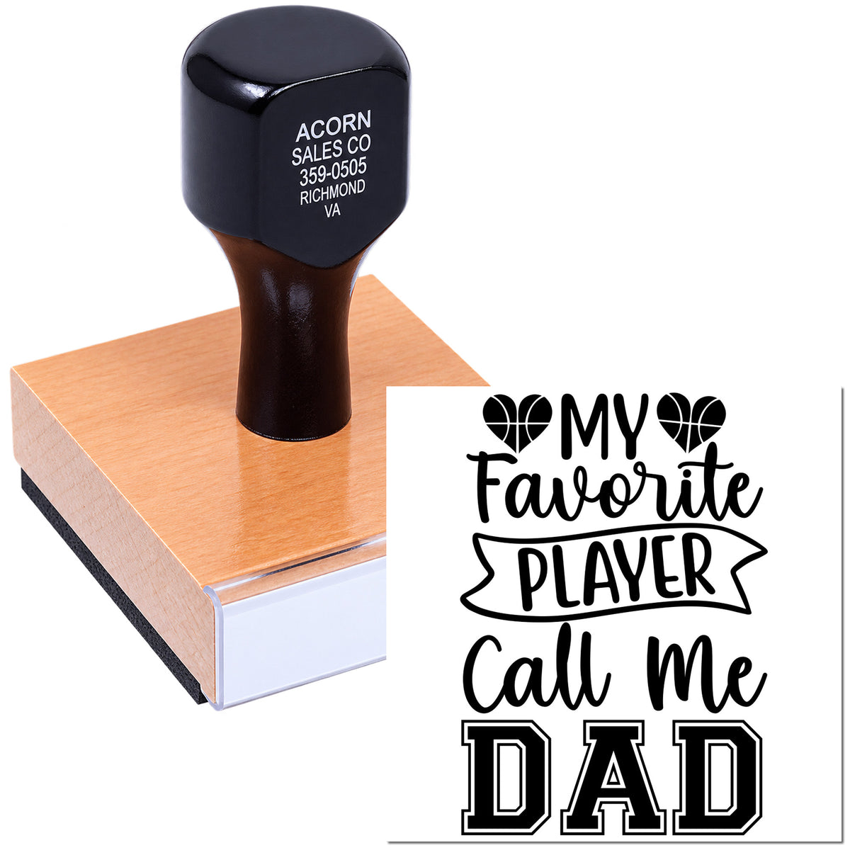Custom rubber stamp showing My favorite player call me DAD design for Father's Day cards, gifts, and crafts.