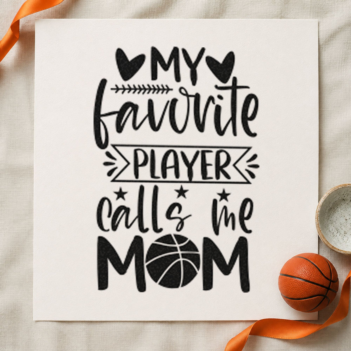 Favorite Player Calls Mom craft stamp in black ink on cardstock, an easy option for gallery album page.
