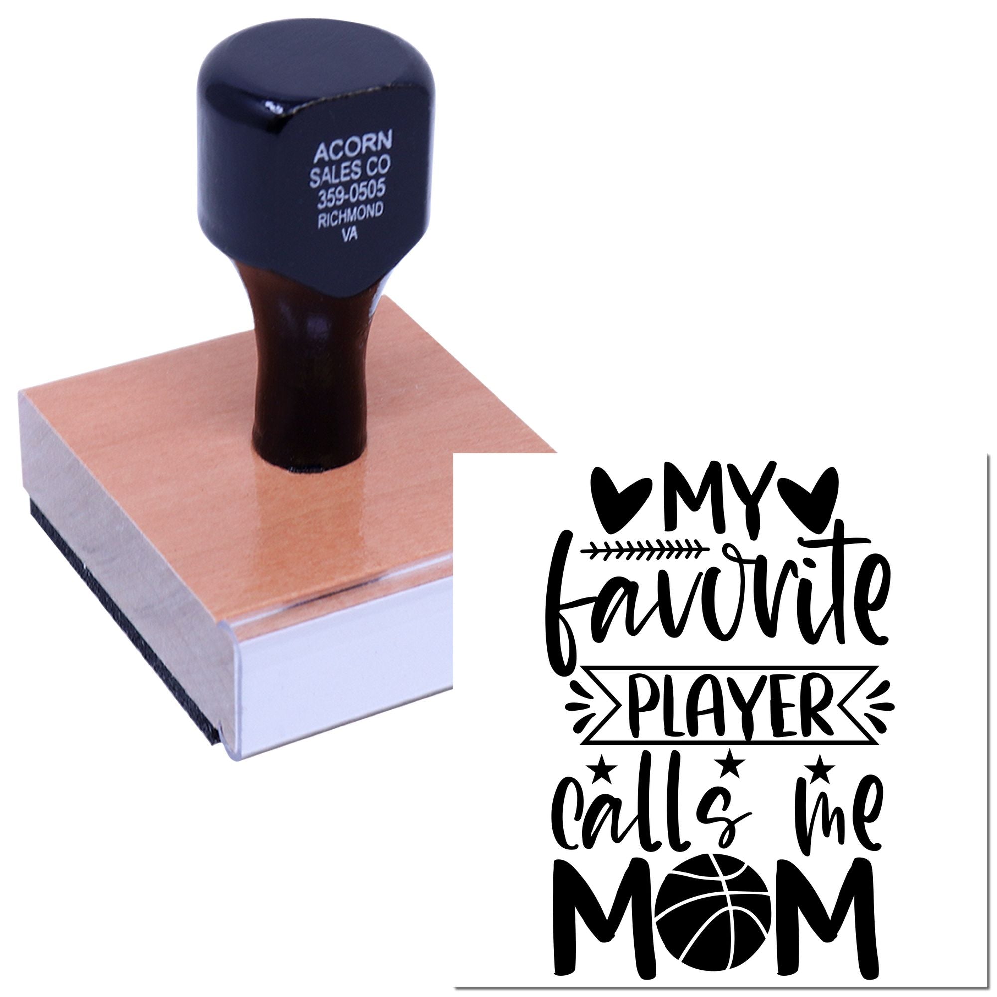 Custom rubber stamp for moms with My favorite player calls me Mom sports design, perfect for personalized basketball mom gifts.