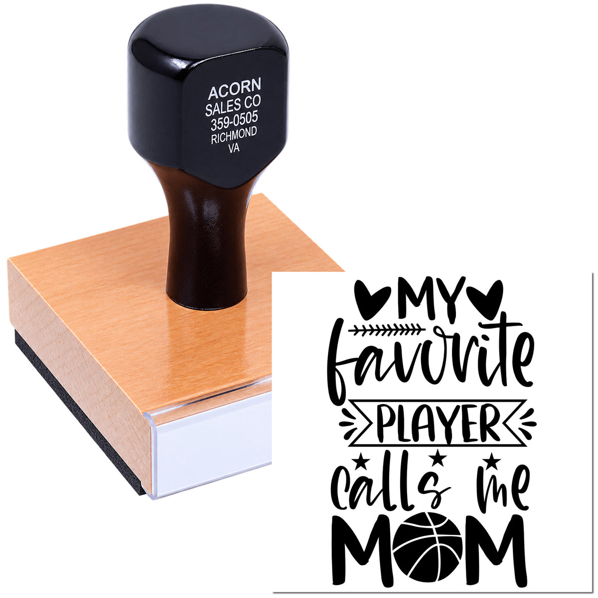 Custom rubber stamp for moms with My favorite player calls me Mom sports design, perfect for personalized basketball mom gifts.
