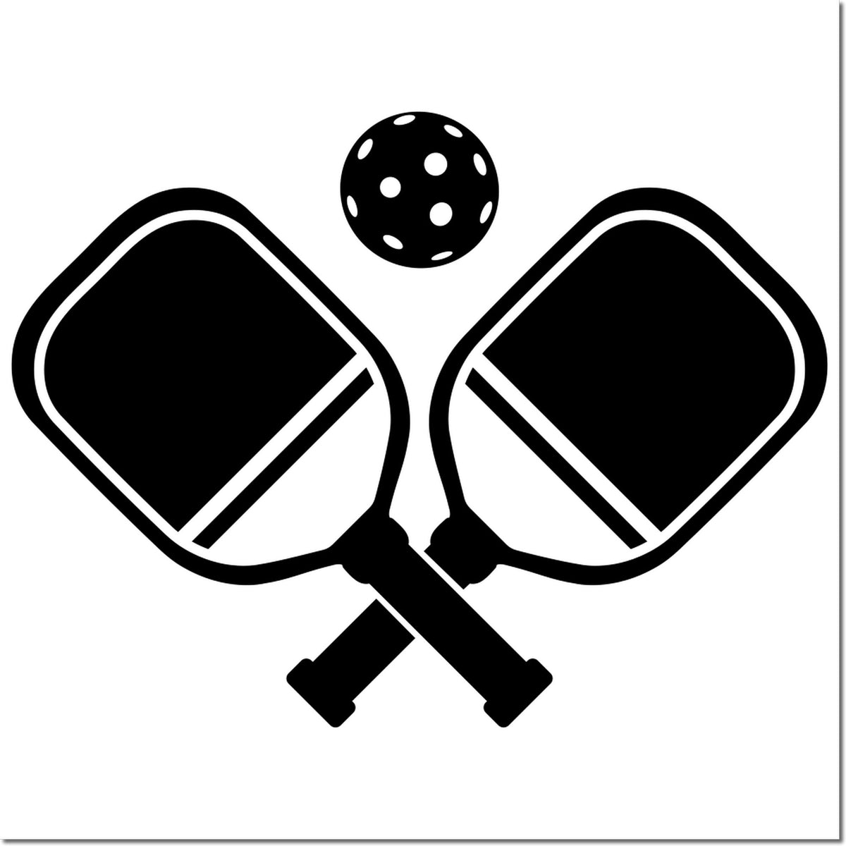 Pickleball rubber stamp design with crossed paddles and ball, ideal for sports crafts, team branding, and custom stamping.