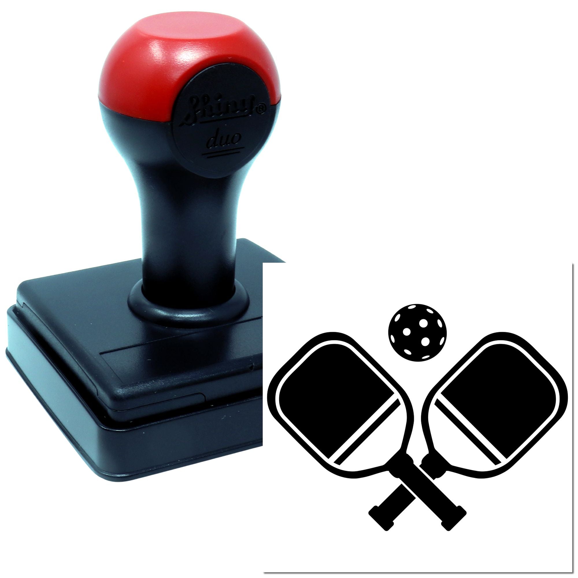 Self-inking pickleball rubber stamp with crossed paddles and ball design