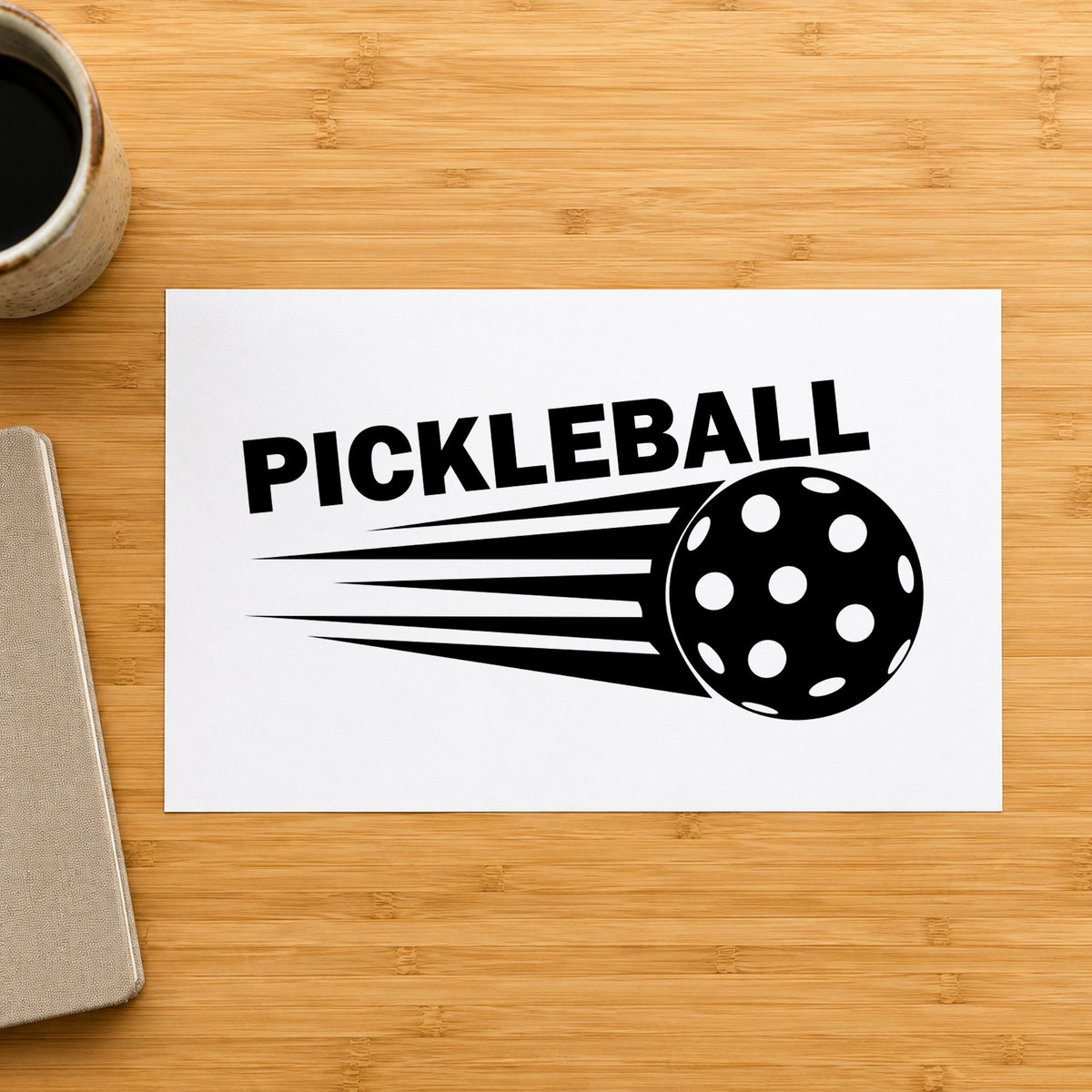 Pickleball Speeding Ball Graphic rubber stamp printed in black ink, ready for skill step sheet and similar paper crafts.